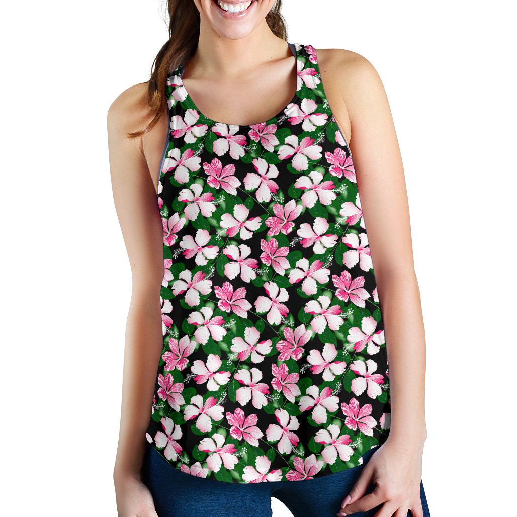 Hibiscus Pink Flower Hawaiian Print Women Racerback Tank Top
