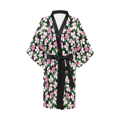 Hibiscus Pink Flower Hawaiian Print Women Short Kimono Robe