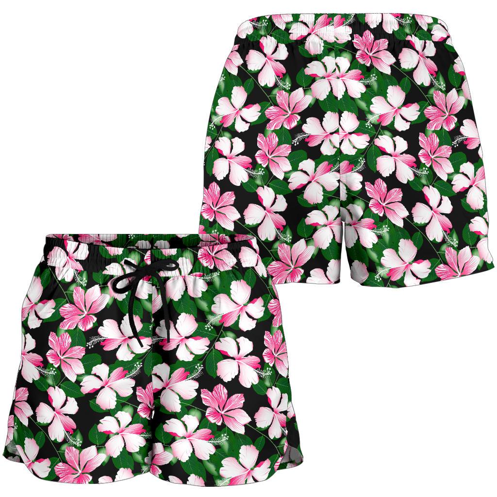 Hibiscus Pink Flower Hawaiian Print Women Shorts-JTAMIGO.COM