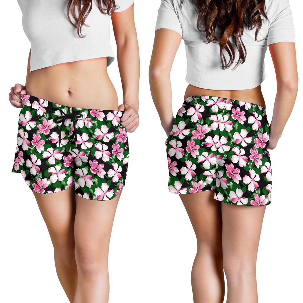 Hibiscus Pink Flower Hawaiian Print Women Shorts-JTAMIGO.COM