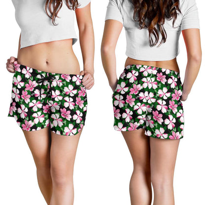 Hibiscus Pink Flower Hawaiian Print Women Shorts-JTAMIGO.COM