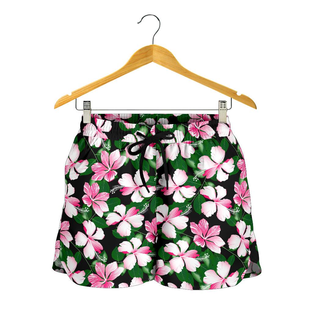 Hibiscus Pink Flower Hawaiian Print Women Shorts-JTAMIGO.COM