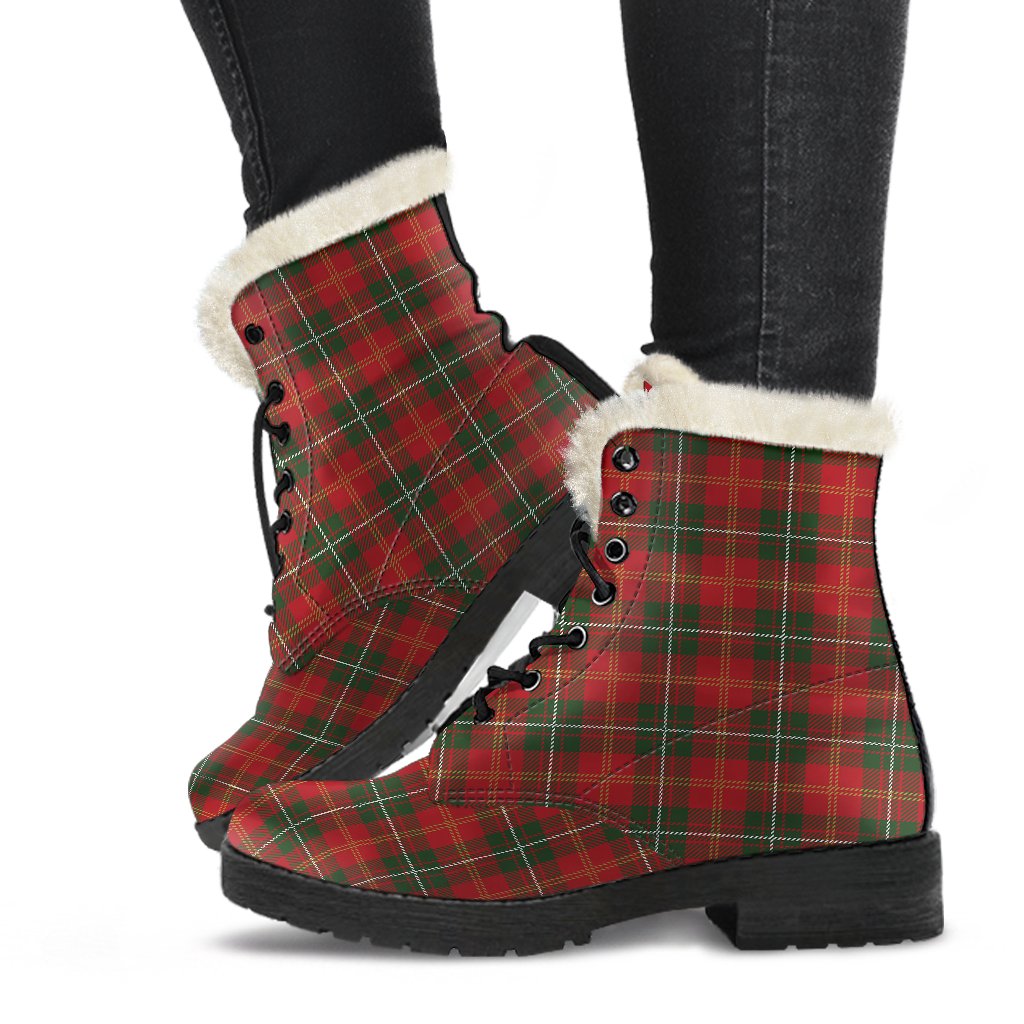 Holiday Tartan Plaid Pattern Faux Fur Leather Boots-JTAMIGO.COM