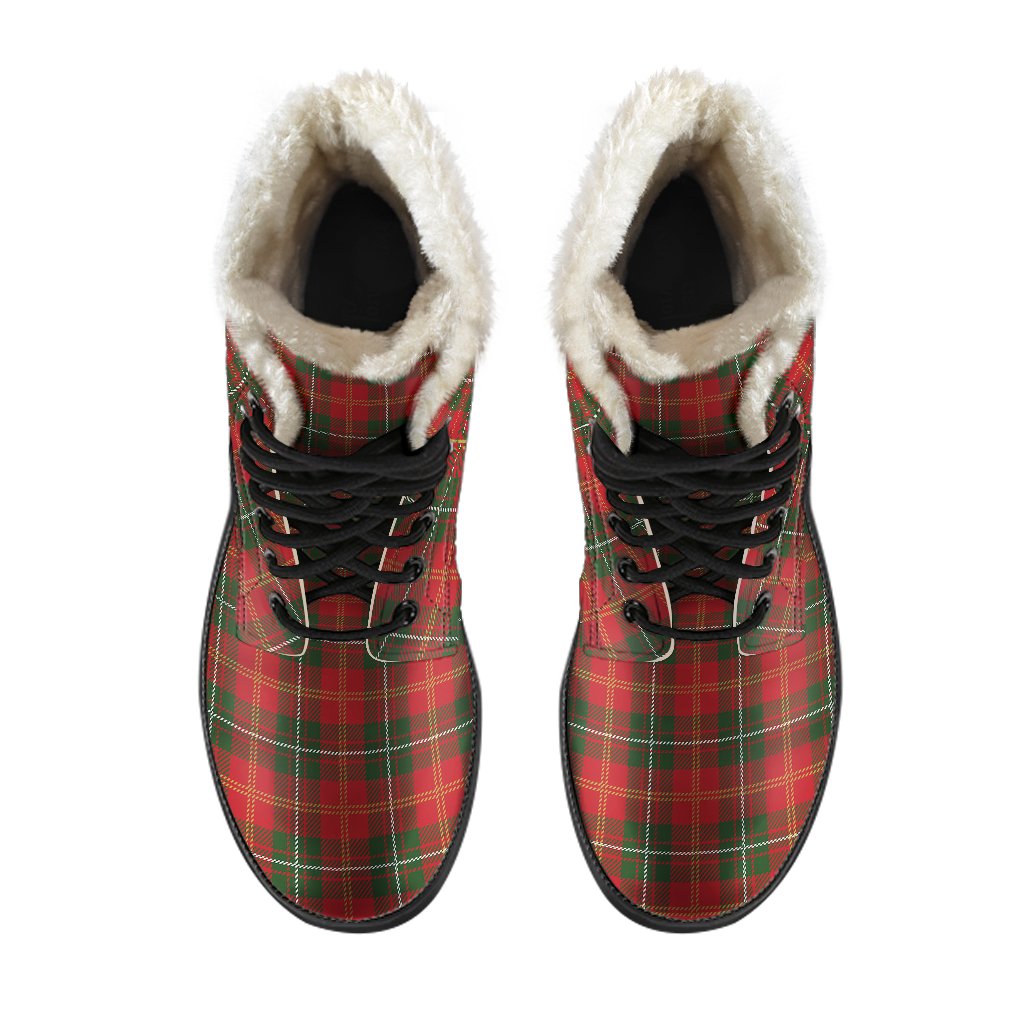 Holiday Tartan Plaid Pattern Faux Fur Leather Boots-JTAMIGO.COM