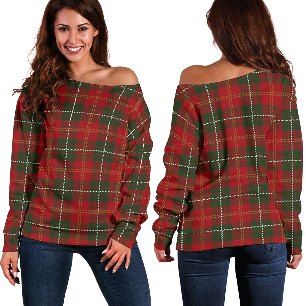 Holiday Tartan Plaid Pattern Off Shoulder Sweatshirt