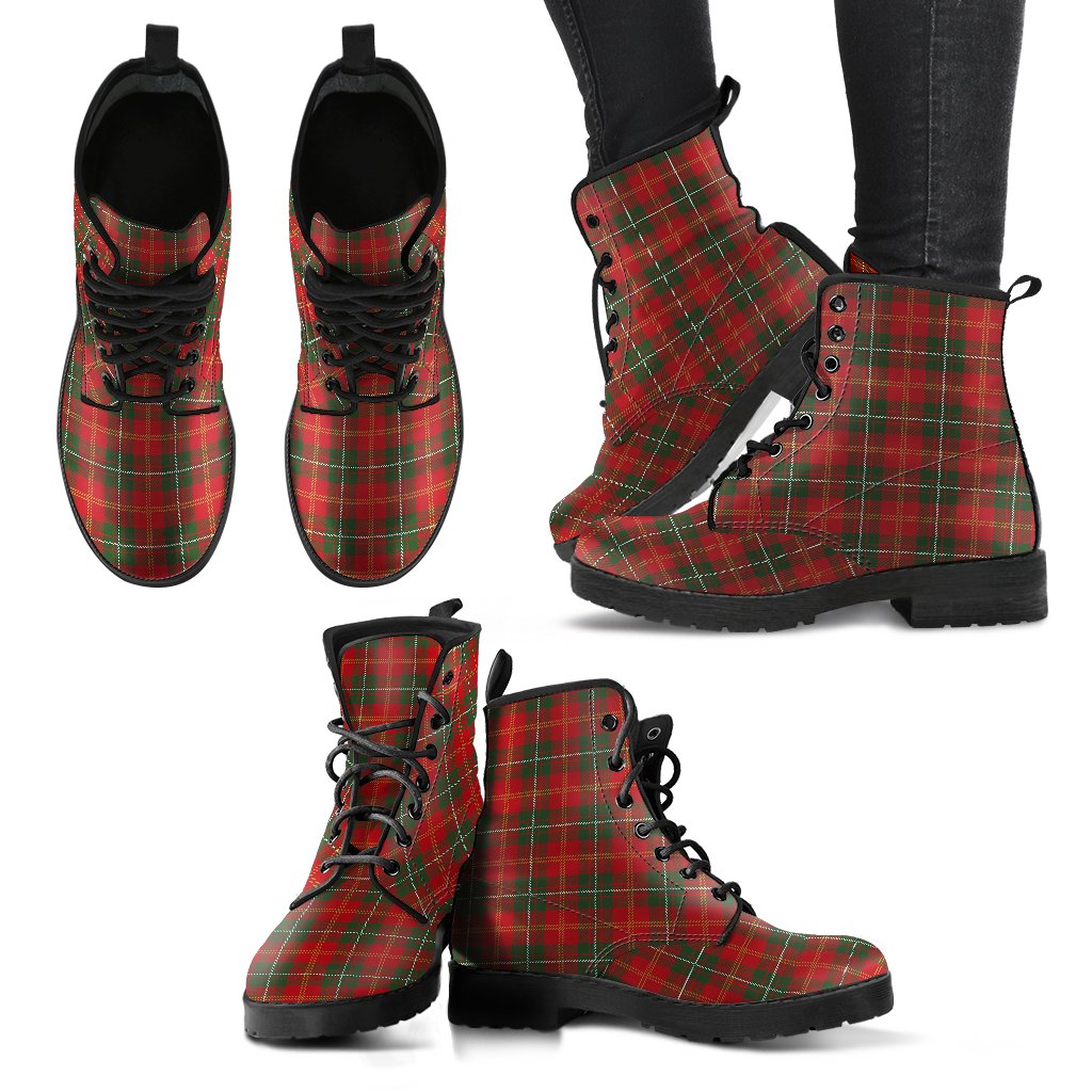 Holiday Tartan Plaid Pattern Women Leather Boots-JTAMIGO.COM
