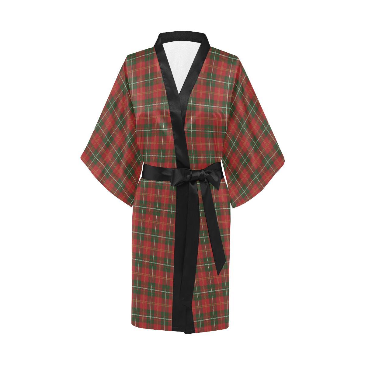 Holiday Tartan Plaid Pattern Women Short Kimono Robe