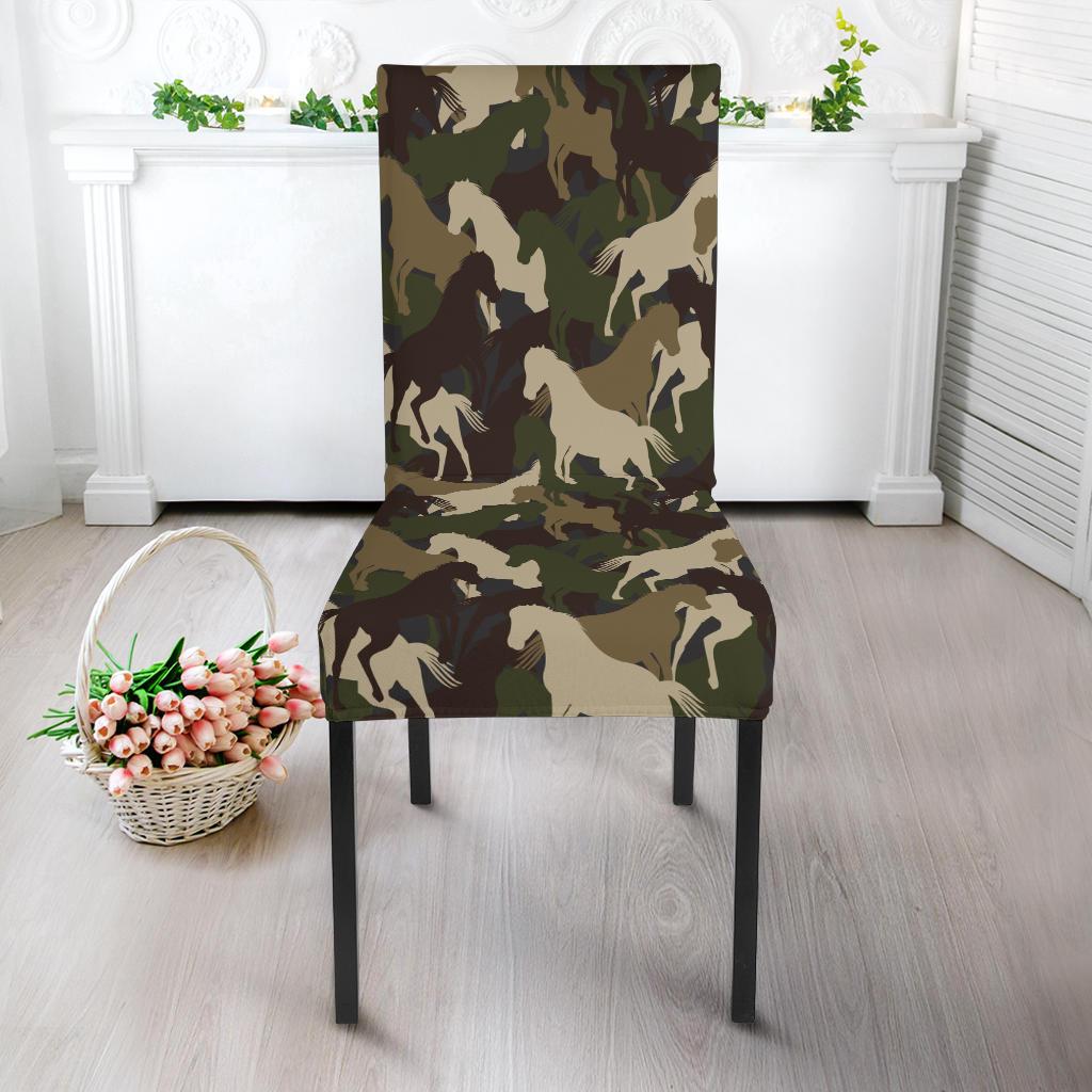 Horse Camo Themed Design Print Dining Chair Slipcover-JTAMIGO.COM