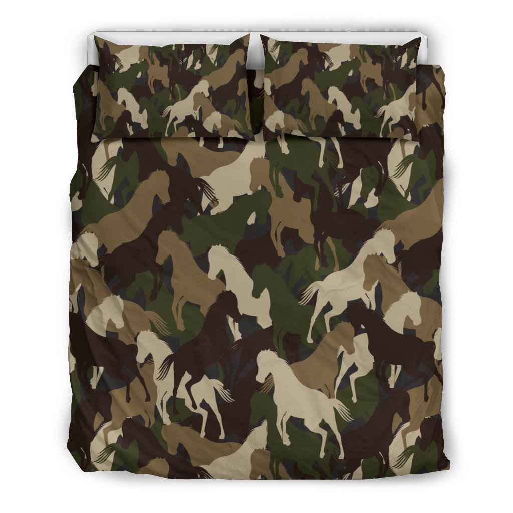 Horse Camo Themed Design Print Duvet Cover Bedding Set