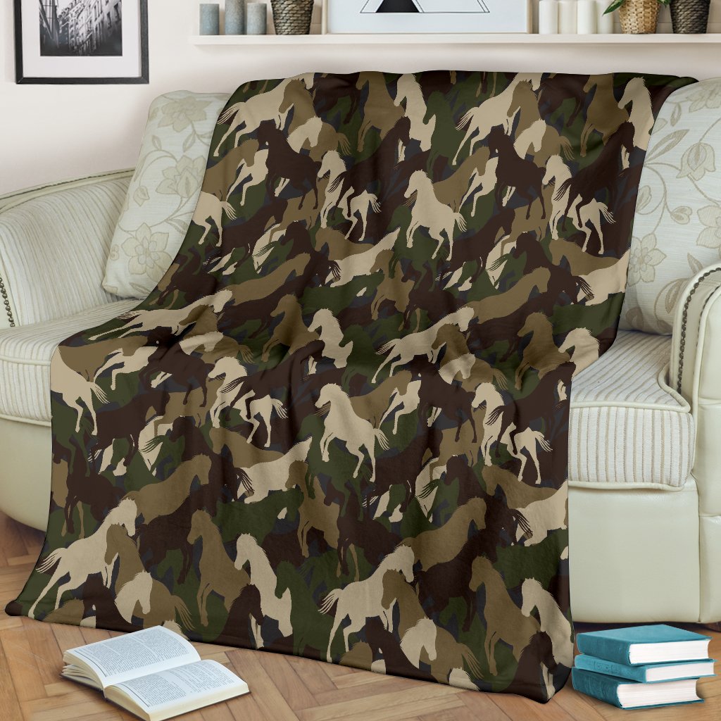 Horse Camo Themed Design Print Fleece Blanket