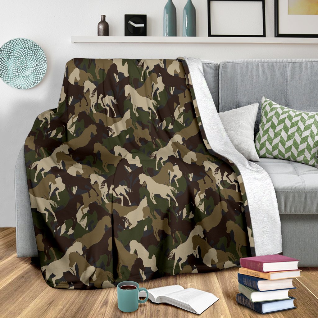 Horse Camo Themed Design Print Fleece Blanket