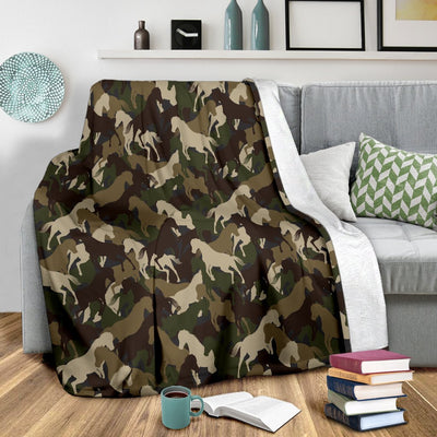 Horse Camo Themed Design Print Fleece Blanket