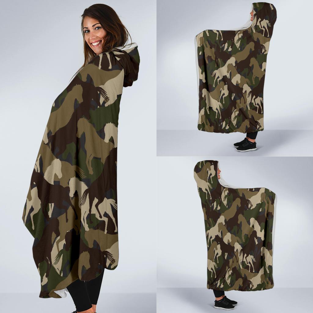 Horse Camo Themed Design Print Hooded Blanket-JTAMIGO.COM