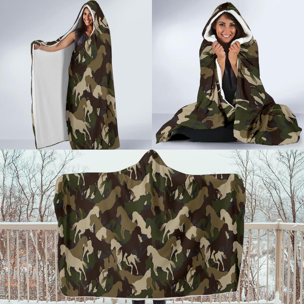 Horse Camo Themed Design Print Hooded Blanket-JTAMIGO.COM
