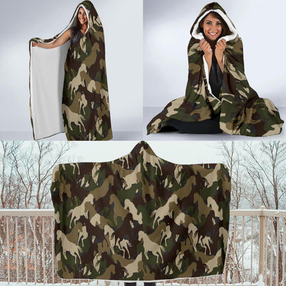 Horse Camo Themed Design Print Hooded Blanket-JTAMIGO.COM