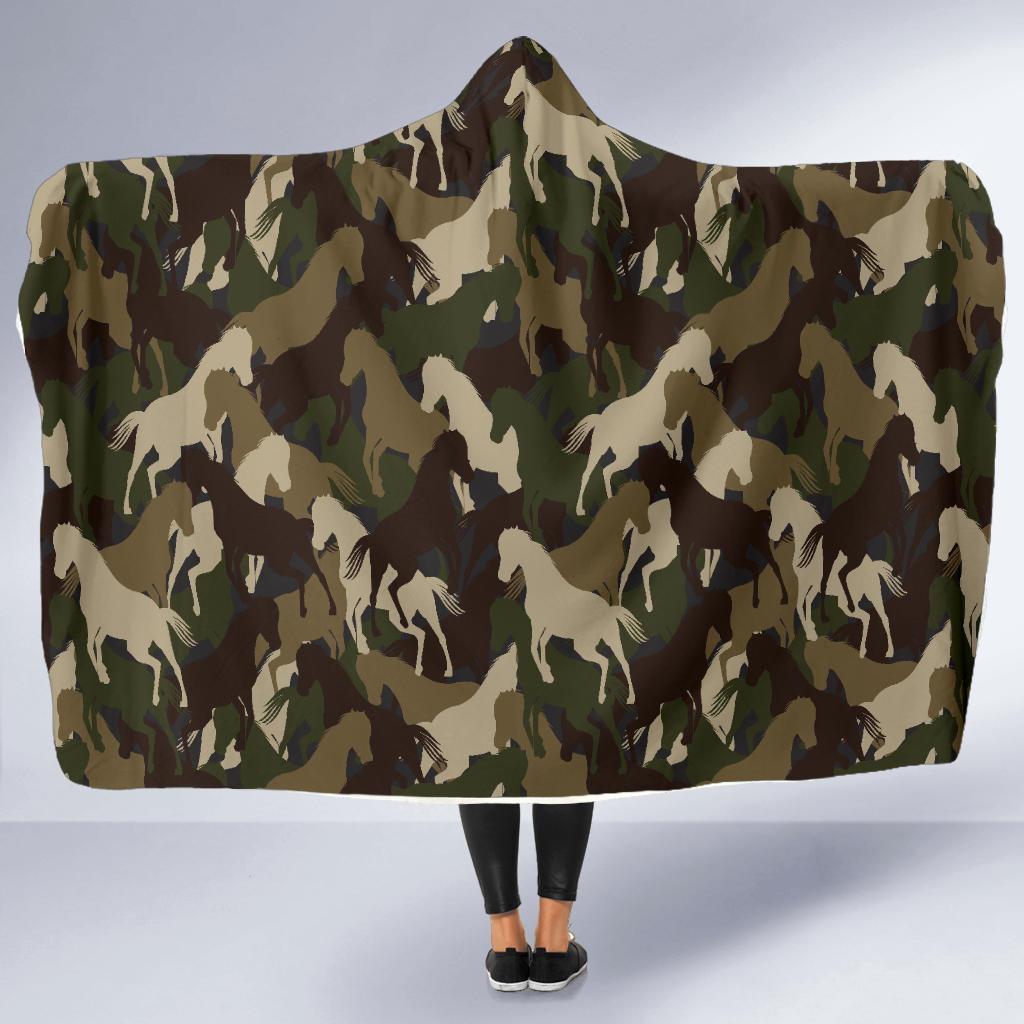 Horse Camo Themed Design Print Hooded Blanket-JTAMIGO.COM