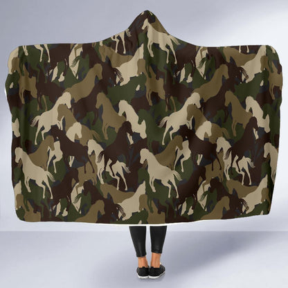 Horse Camo Themed Design Print Hooded Blanket-JTAMIGO.COM