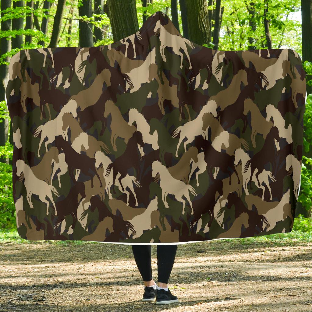 Horse Camo Themed Design Print Hooded Blanket-JTAMIGO.COM