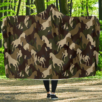 Horse Camo Themed Design Print Hooded Blanket-JTAMIGO.COM