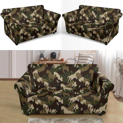 Horse Camo Themed Design Print Loveseat Slipcover-JTAMIGO.COM