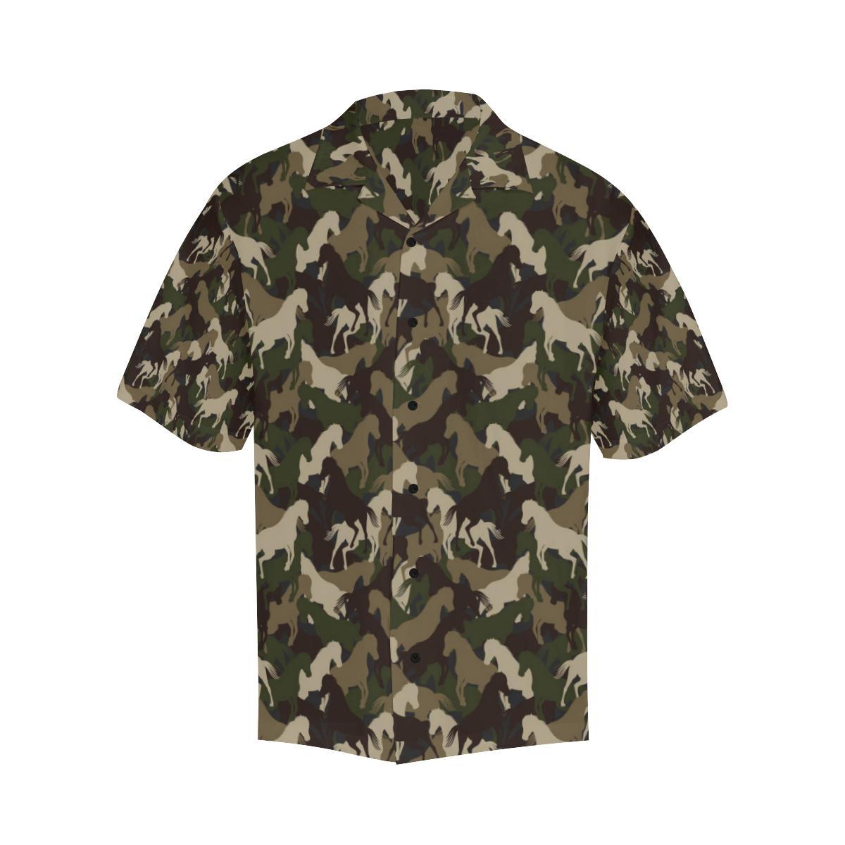 Horse Camo Themed Design Print Men Aloha Hawaiian Shirt