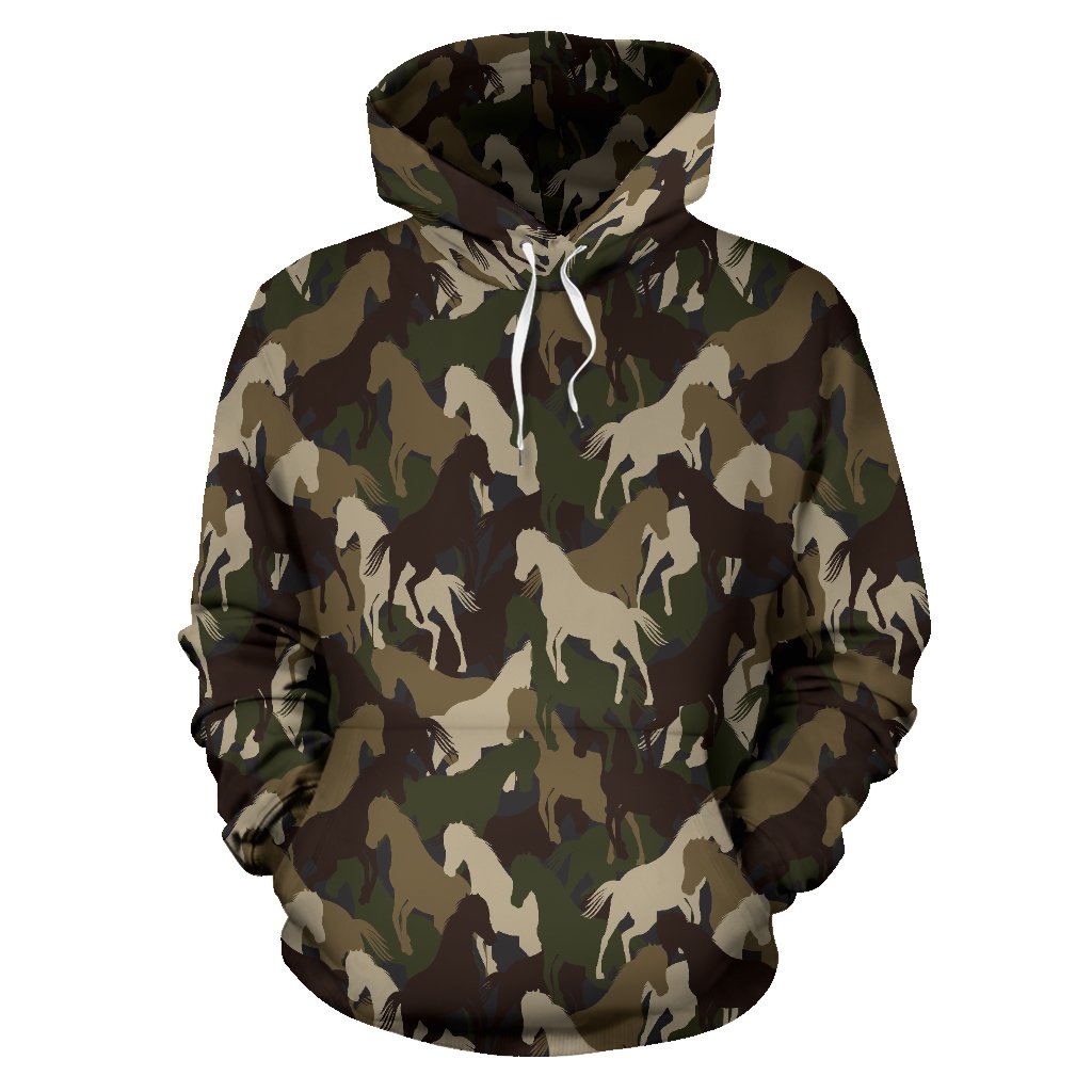 Horse Camo Themed Design Print Pullover Hoodie