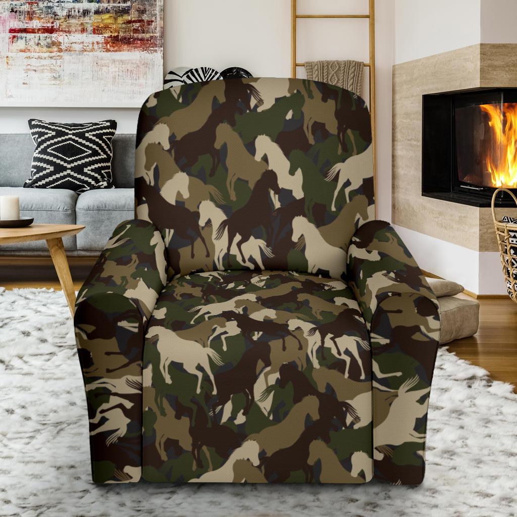 Horse Camo Themed Design Print Single Sofa Slipcover -JTAMIGO.COM