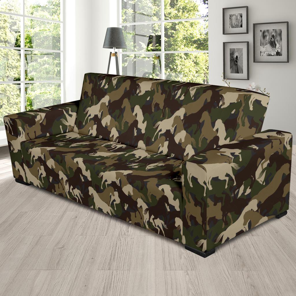 Horse Camo Themed Design Print Sofa Slipcover-JTAMIGO.COM