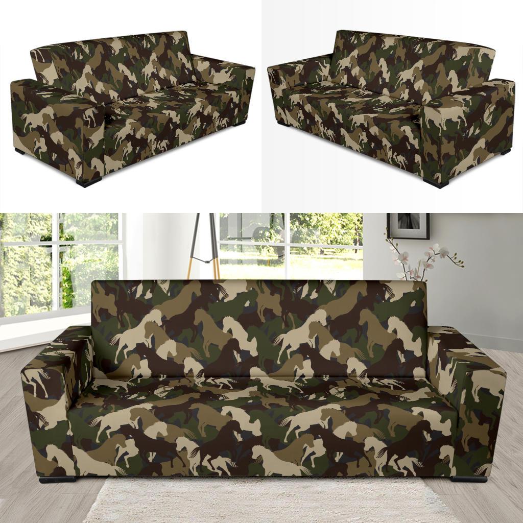 Horse Camo Themed Design Print Sofa Slipcover-JTAMIGO.COM