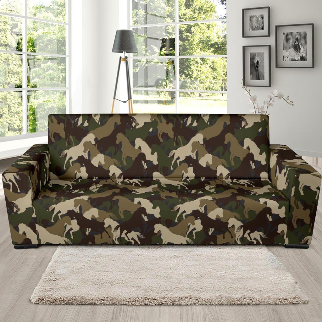 Horse Camo Themed Design Print Sofa Slipcover-JTAMIGO.COM