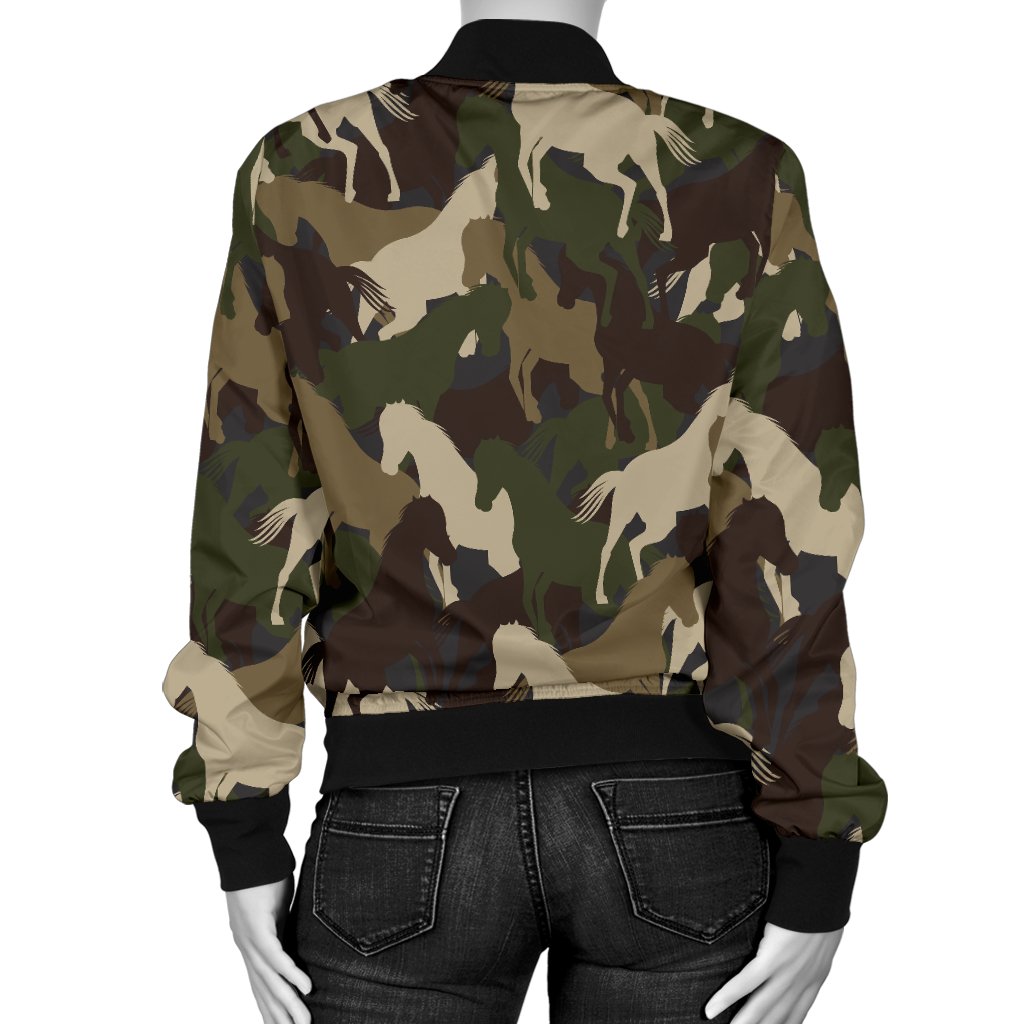 Horse Camo Themed Design Print Women Casual Bomber Jacket