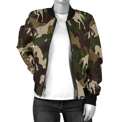Horse Camo Themed Design Print Women Casual Bomber Jacket