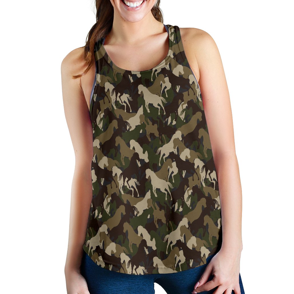 Horse Camo Themed Design Print Women Racerback Tank Top