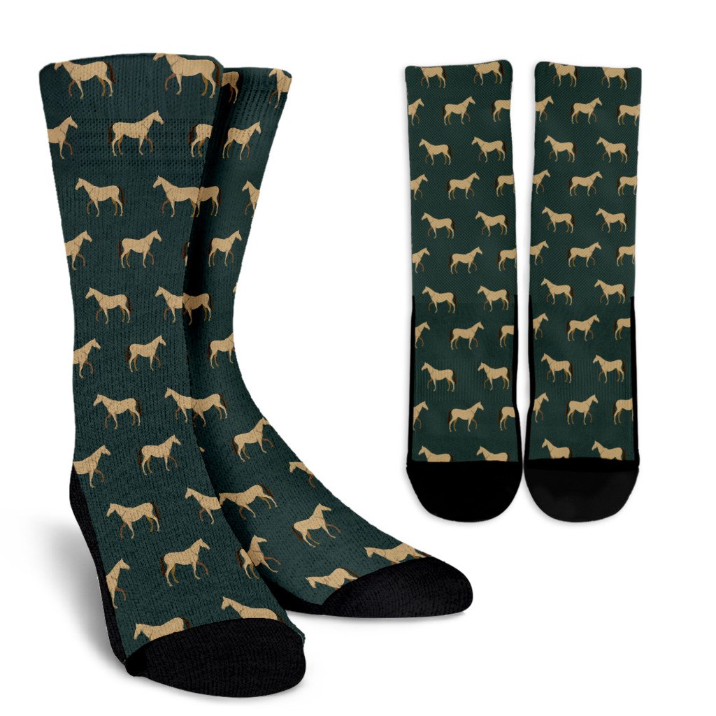 Horse Classic Themed Pattern Print Crew Socks