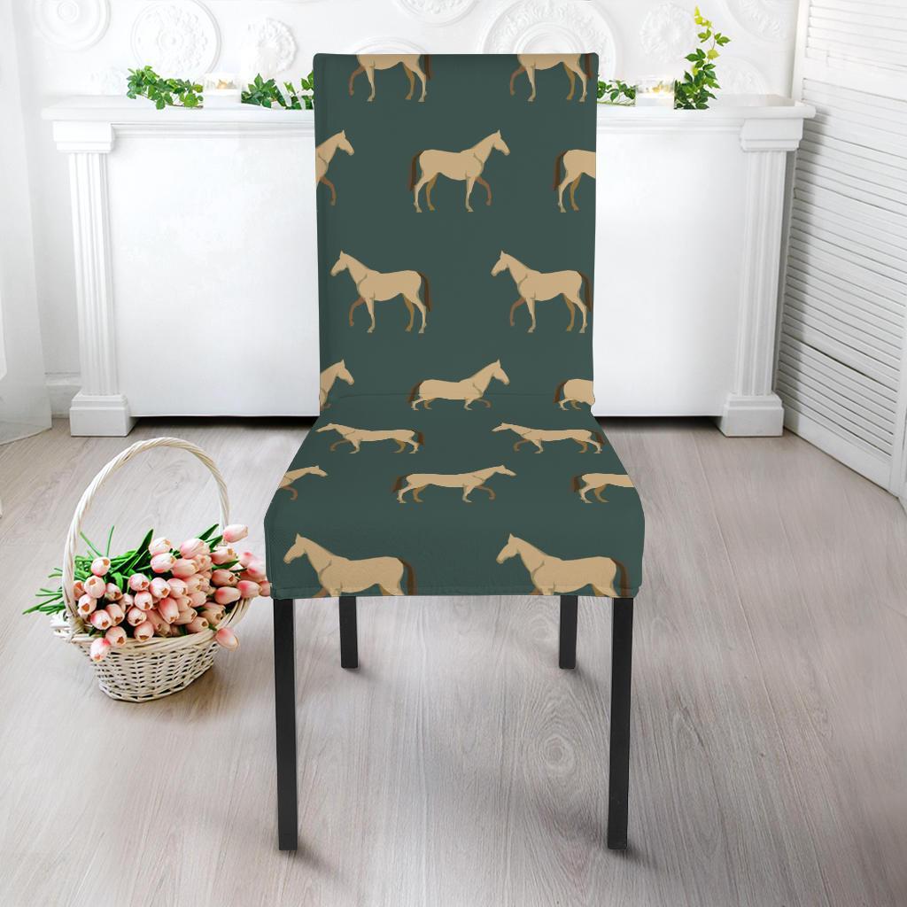Horse Classic Themed Pattern Print Dining Chair Slipcover-JTAMIGO.COM