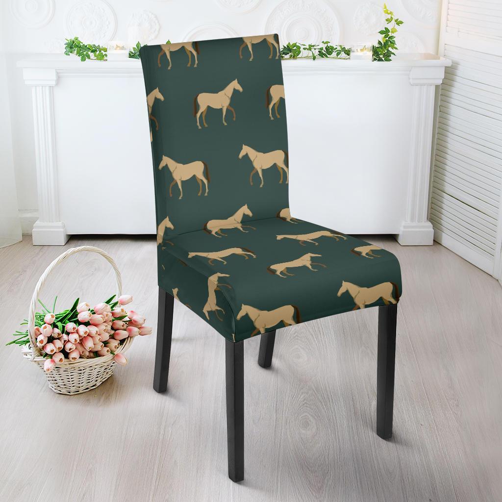 Horse Classic Themed Pattern Print Dining Chair Slipcover-JTAMIGO.COM