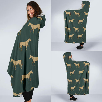 Horse Classic Themed Pattern Print Hooded Blanket-JTAMIGO.COM