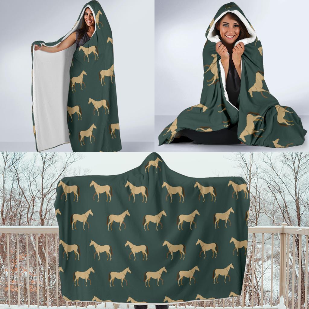 Horse Classic Themed Pattern Print Hooded Blanket-JTAMIGO.COM