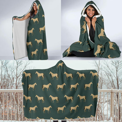 Horse Classic Themed Pattern Print Hooded Blanket-JTAMIGO.COM