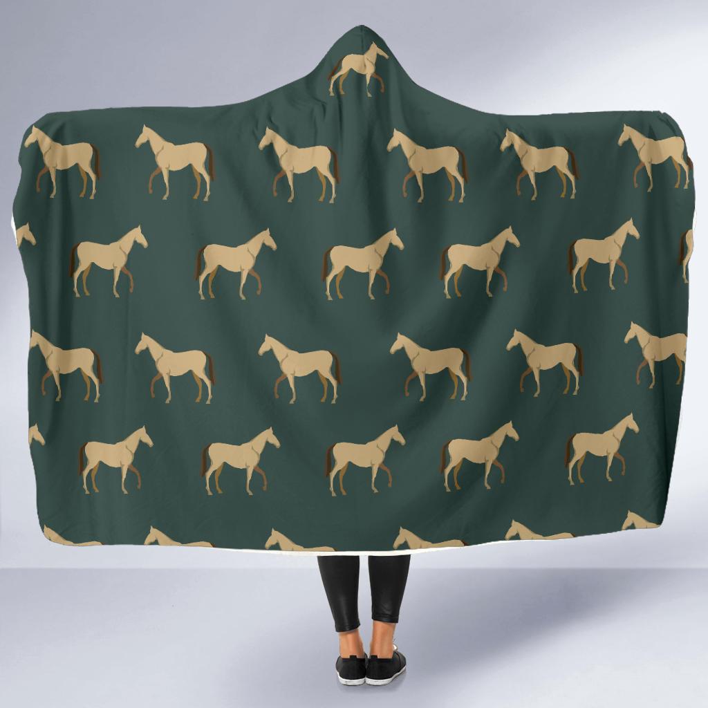 Horse Classic Themed Pattern Print Hooded Blanket-JTAMIGO.COM