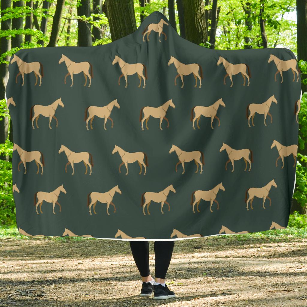 Horse Classic Themed Pattern Print Hooded Blanket-JTAMIGO.COM