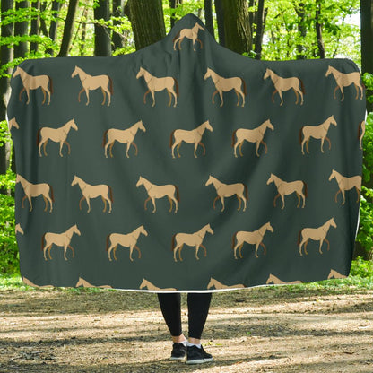 Horse Classic Themed Pattern Print Hooded Blanket-JTAMIGO.COM