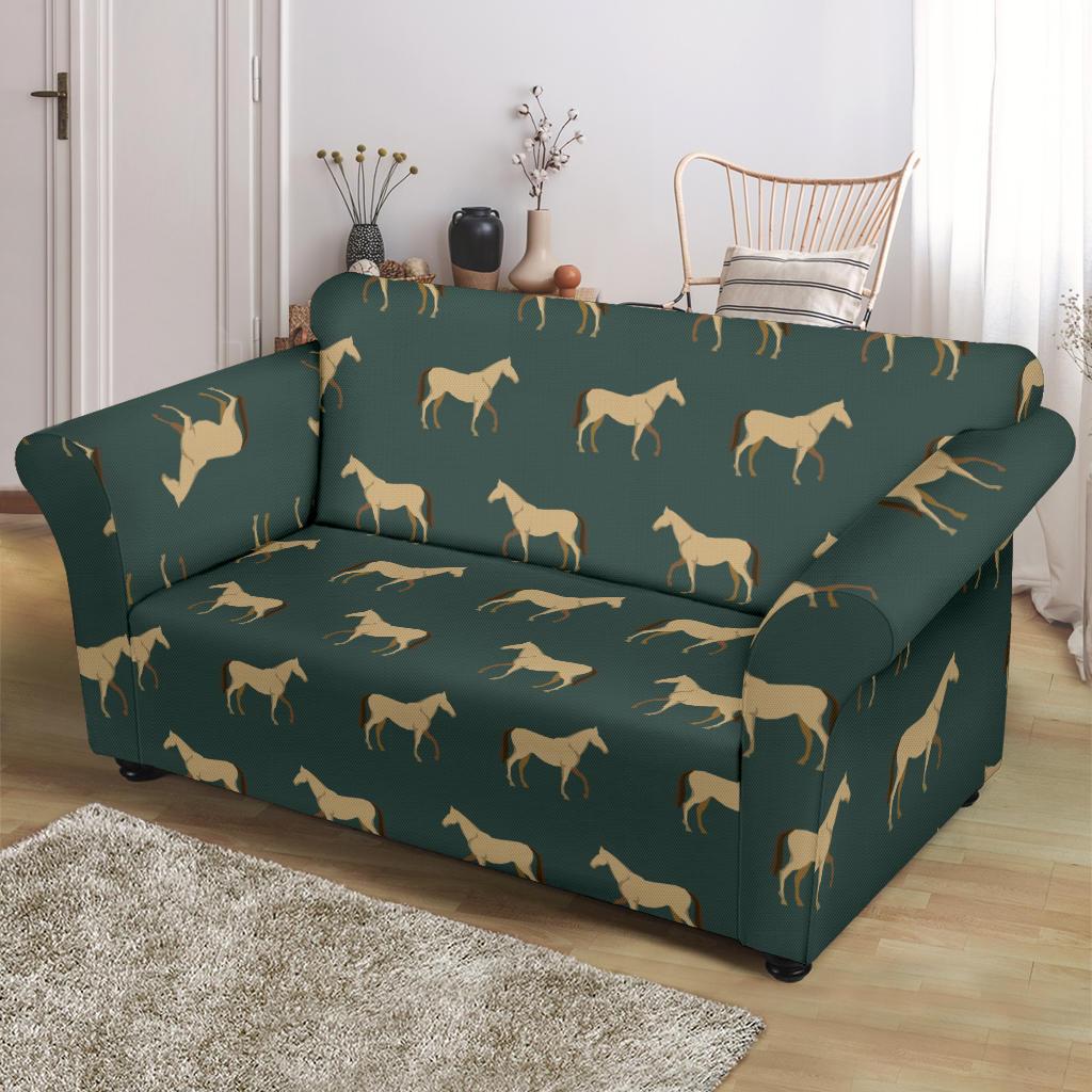 Horse Classic Themed Pattern Print Loveseat Slipcover-JTAMIGO.COM