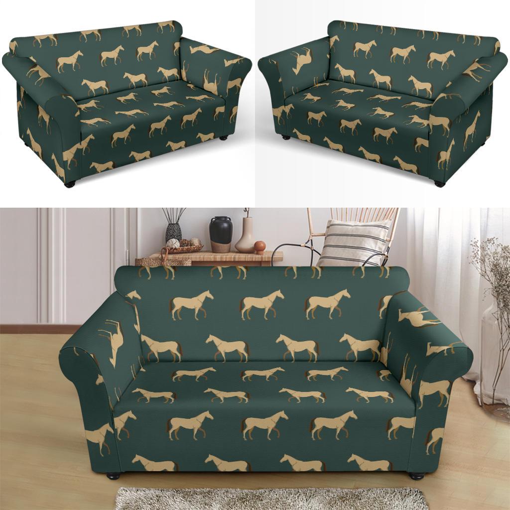 Horse Classic Themed Pattern Print Loveseat Slipcover-JTAMIGO.COM