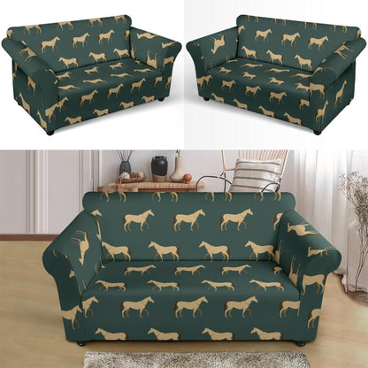 Horse Classic Themed Pattern Print Loveseat Slipcover-JTAMIGO.COM