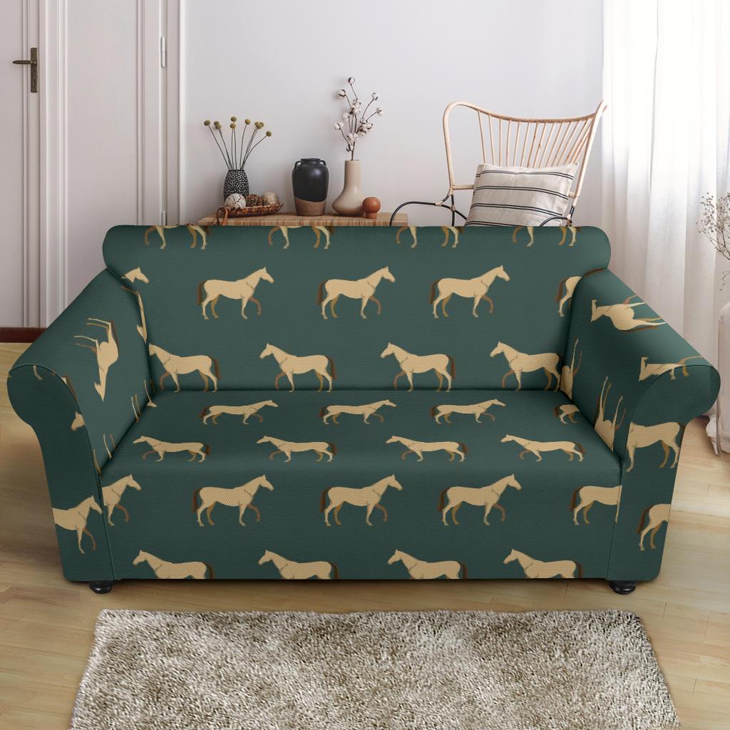 Horse Classic Themed Pattern Print Loveseat Slipcover-JTAMIGO.COM