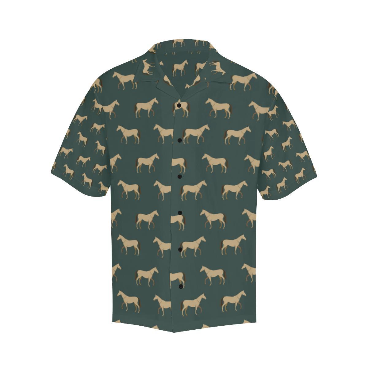 Horse Classic Themed Pattern Print Men Aloha Hawaiian Shirt