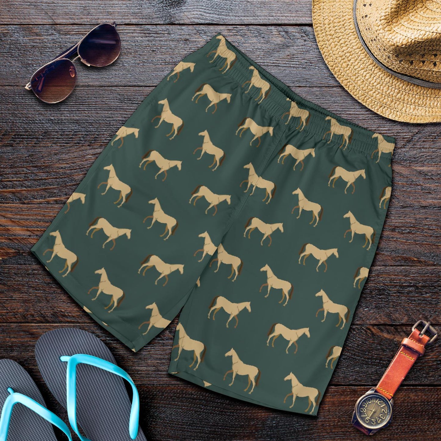 Horse Classic Themed Pattern Print Mens Shorts-JTAMIGO.COM