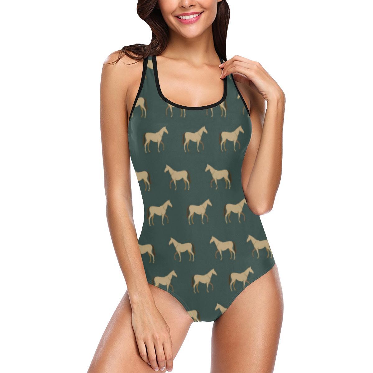 Horse Classic Themed Pattern Print One Piece Swimsuit-JTAMIGO.COM