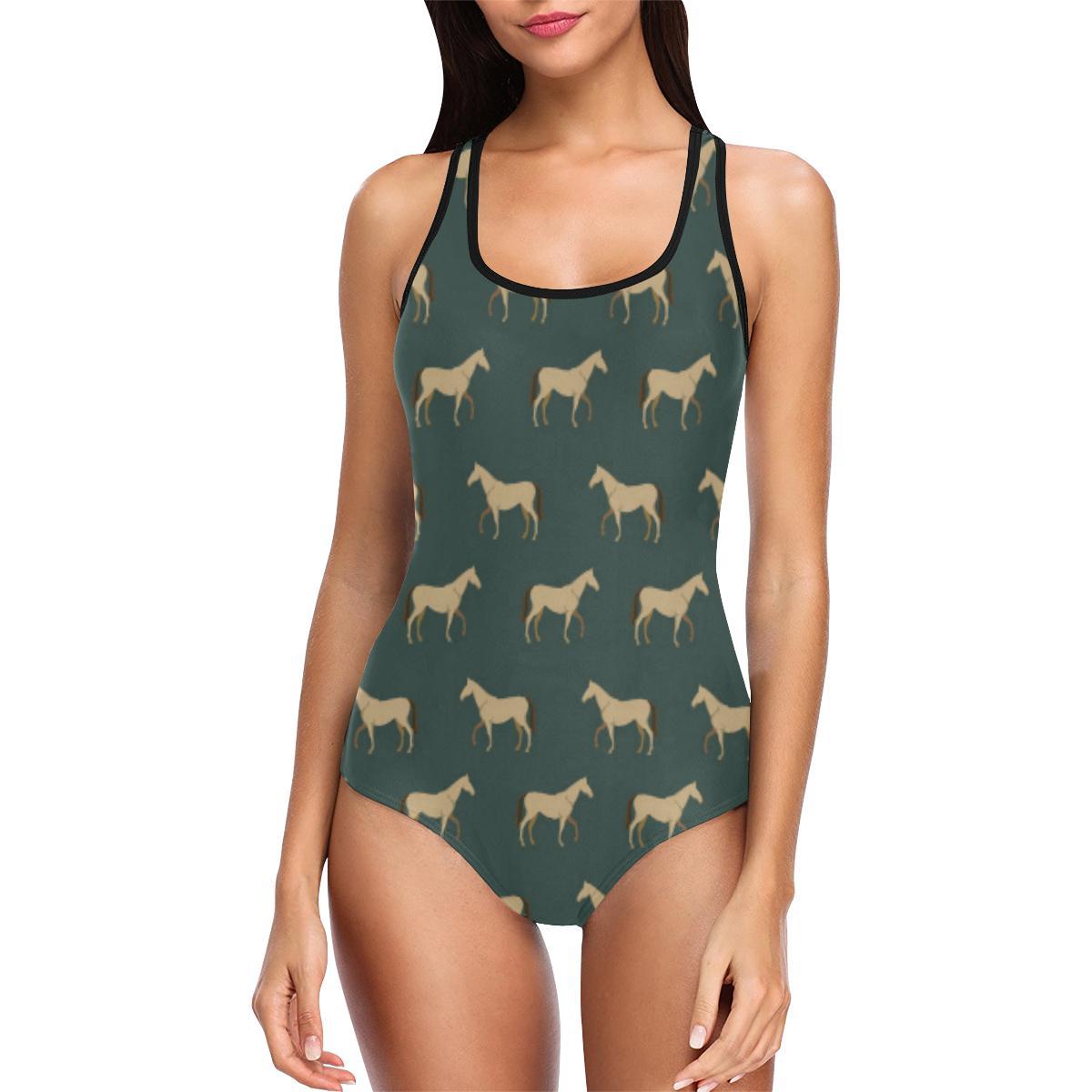 Horse Classic Themed Pattern Print One Piece Swimsuit-JTAMIGO.COM
